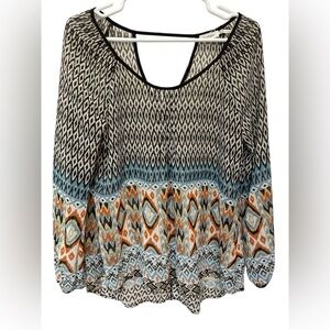 Blu Pepper Women's Sheer Blouse Long Sleeve Boho Style Multicolored Size M